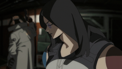 Woman With Hood Looking Down GIF