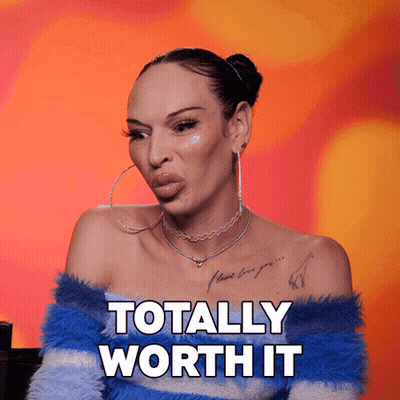 Woman With Hoop Earrings And Tattoo Saying Totally Worth It GIF