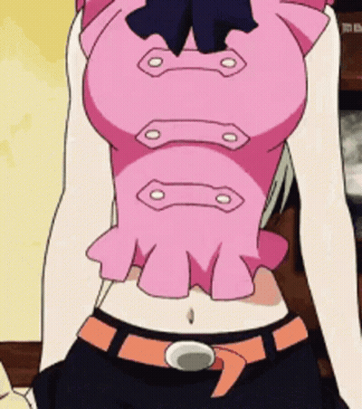 Woman With Huge Breasts In Pink Top And Blue Shorts Saying Wow GIF