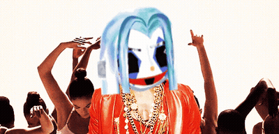 Woman With Joker Face On Head GIF
