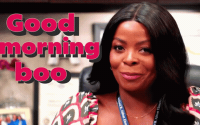 Woman With Lanyard Saying Good Morning Boo GIF