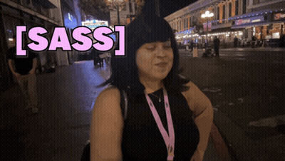 Woman With Lanyard Saying Sass GIF