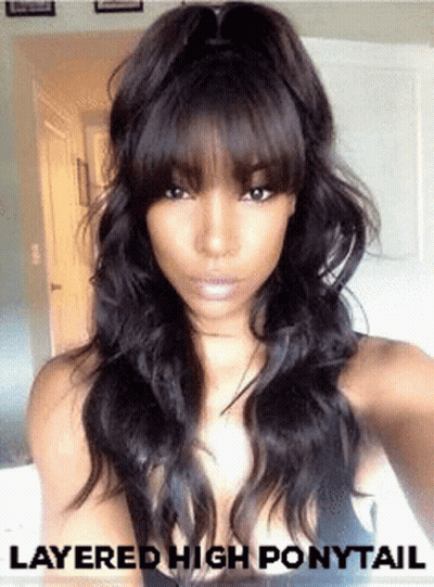 Woman With Layered High Ponytail Taking Selfie GIF