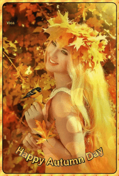 Woman With Leaf Wreath Happy Autumn Day GIF