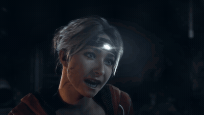 Woman With Light On Head Looking GIF