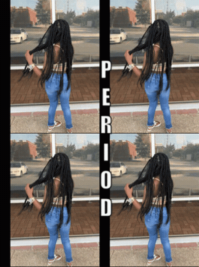 Woman With Long Black Hair And Period Sign GIF