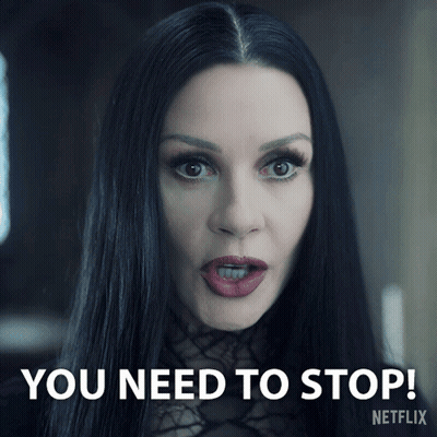 Woman With Long Black Hair And Red Lips Says You Need To Stop Netflix GIF