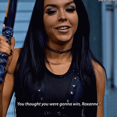 Woman With Long Black Hair Holding Sword Says You Thought You Were Gonna Win Roxanne GIF