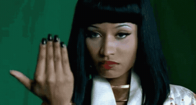 Woman With Long Black Hair Nails Raising Hand GIF