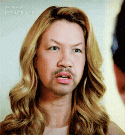 Woman With Long Blonde Hair And Fake Mustache Reface GIF