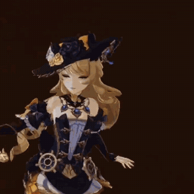 Woman With Long Blonde Hair In Black Hat And Dress GIF