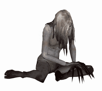 Woman With Long Blonde Hair Sitting With Knife GIF