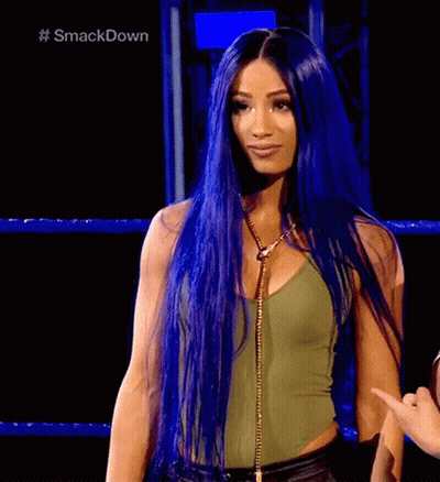 Woman With Long Blue Hair In Wrestling Ring #Smackdown GIF