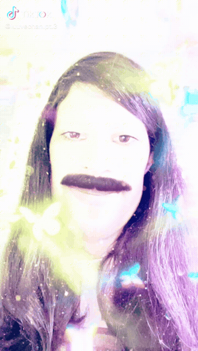 Woman With Long Hair And Fake Mustache TikTok GIF
