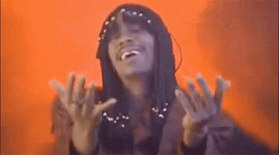 Woman With Long Hair And Mustache Funny Face Hands Up GIF