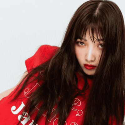 Woman With Long Hair In Red Shirt Saying J GIF