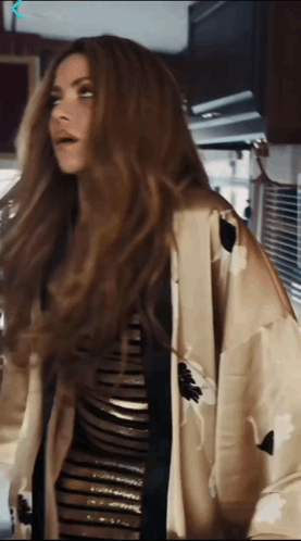 Woman With Long Hair In Striped Dress And Kimono GIF