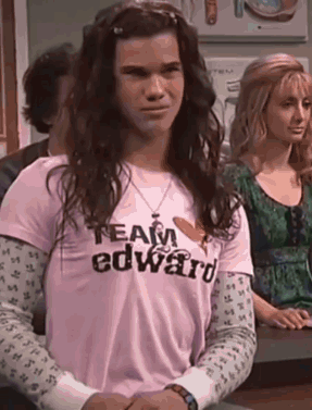 Woman With Long Hair Wearing Team Edward T-Shirt GIF