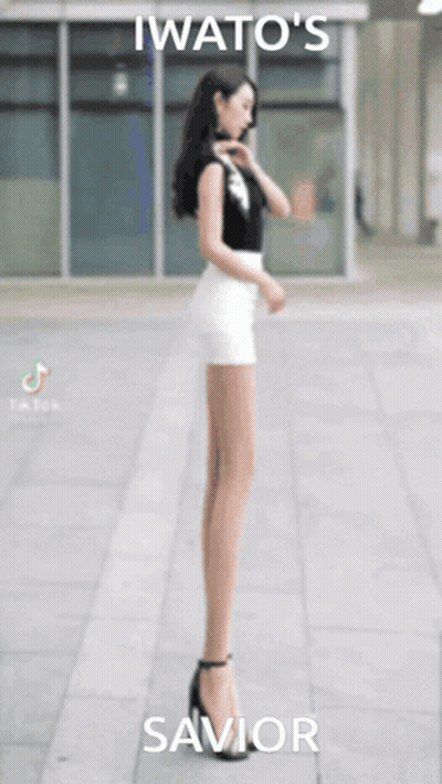 Woman With Long Legs On Sidewalk Iwato's Savior GIF