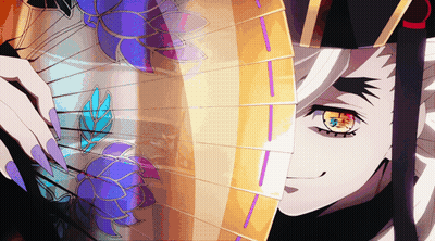 Woman With Long Nails Holding Purple Flower Fan GIF