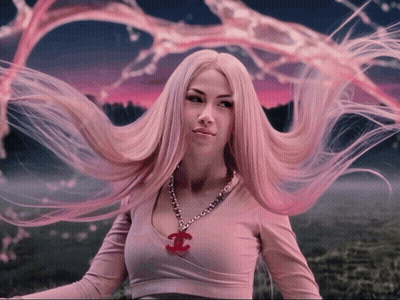 Woman With Long Pink Hair And Chanel Necklace GIF