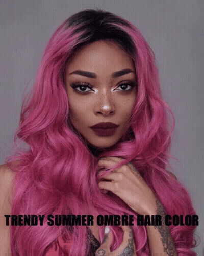 Woman With Long Pink Hair Trendy Summer Ombre GIF