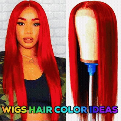 Woman With Long Red Hair In Red Wig GIF