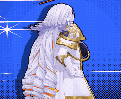 Woman With Long White Hair In White And Gold Outfit GIF