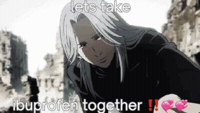 Woman With Long White Hair Lets Take Ibuprofen Together GIF