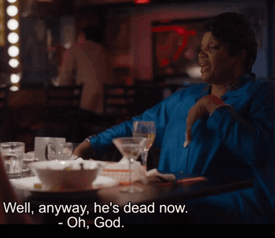 Woman With Martini Saying Well Anyway He's Dead Now GIF