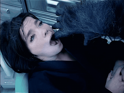 Woman With Mouth Open Being Touched By Hand GIF