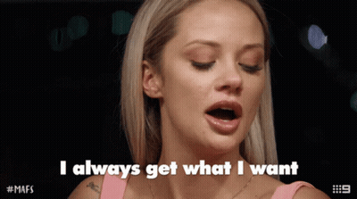 Woman With Mouth Open Saying I Always Get What I Want GIF