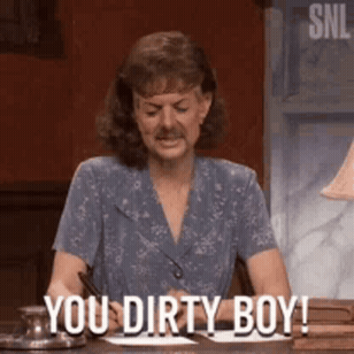 Woman With Mustache Saying You Dirty Boy GIF