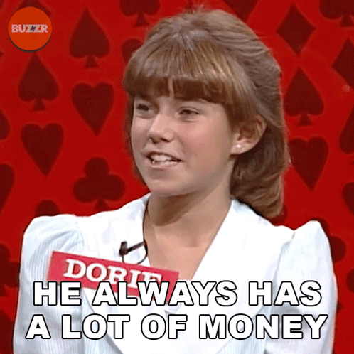 Woman With Name Tag Dorie He Always Has A Lot Of Money GIF