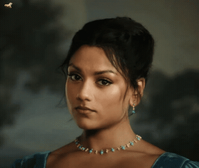 Woman With Necklace And Earrings And Bee GIF