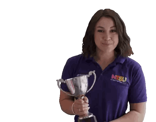 Woman With NTSU Trophy Sticker