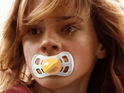 Woman With Pacifier Looking At Camera GIF