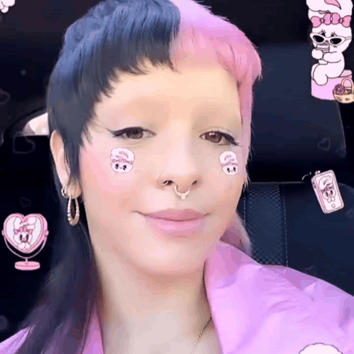 Woman With Pink And Black Hair And Nose Ring Smiling GIF