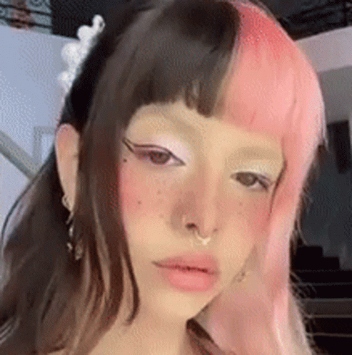 Woman With Pink And Black Hair GIF