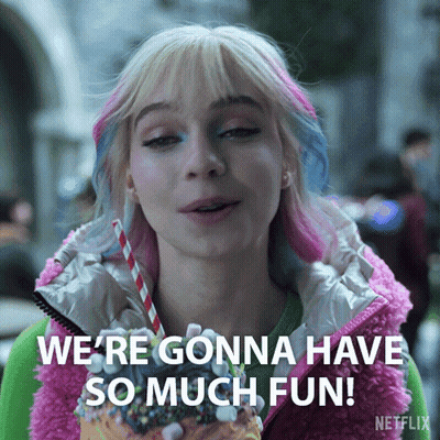 Woman With Pink And Blue Hair Drinking Milkshake GIF