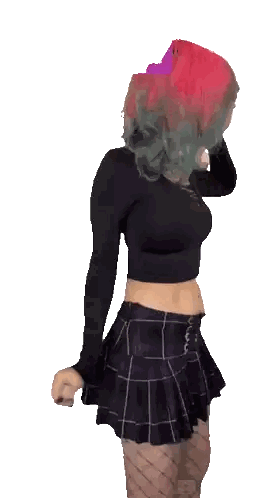 Woman With Pink And Green Hair In Crop Top And Plaid Skirt Sticker