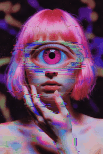 Woman With Pink Hair And Large Eye GIF