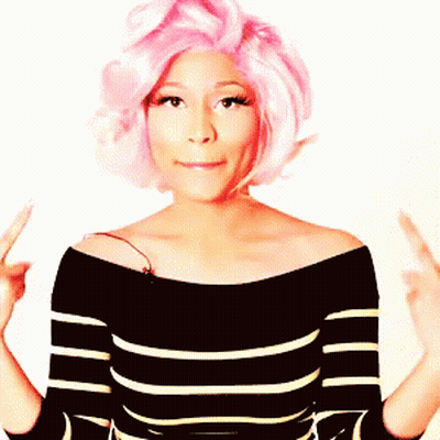 Woman With Pink Hair And Striped Shirt Giving Middle Finger GIF