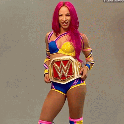 Woman With Pink Hair And WWE Belt GIF