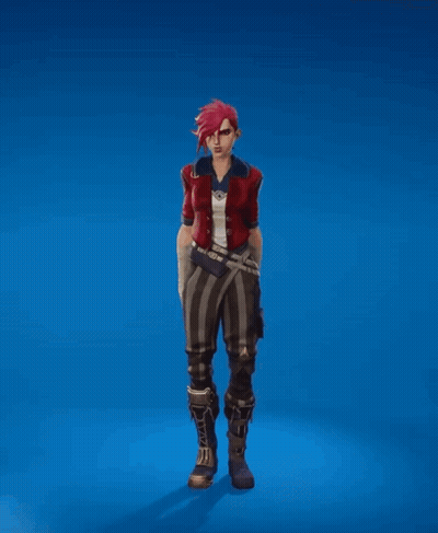 Woman With Pink Hair Arms Outstretched On Blue Background GIF