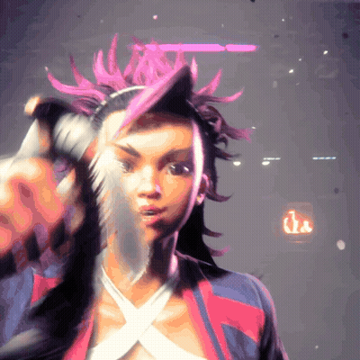 Woman With Pink Hair Holding Knife GIF