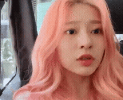 Woman With Pink Hair In Back Seat Of Car GIF