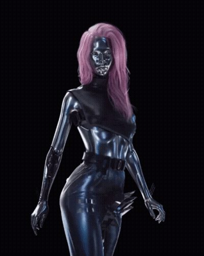 Woman With Pink Hair In Futuristic Costume GIF