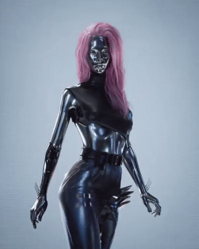 Woman With Pink Hair In Futuristic Costume GIF