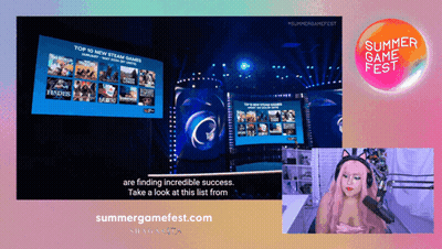 Woman With Pink Hair Playing Summer Game Fest GIF